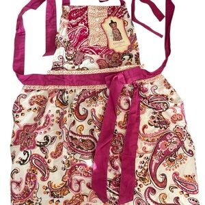 Simply ENVOGUE Full Apron Bib Cotton Paisley Pink Orange Kitchen Impressions NWT